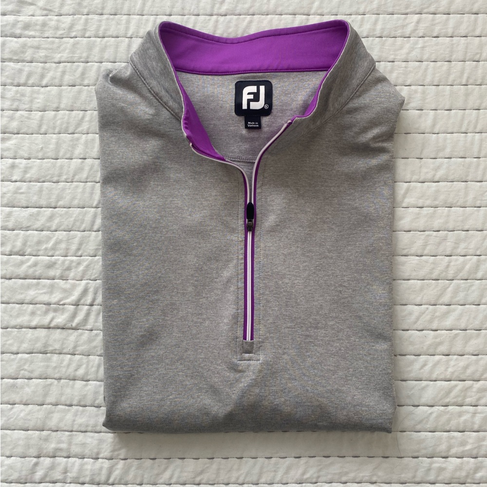 FootJoy Gray and Purple Quarter-Zip Pullover Vest.